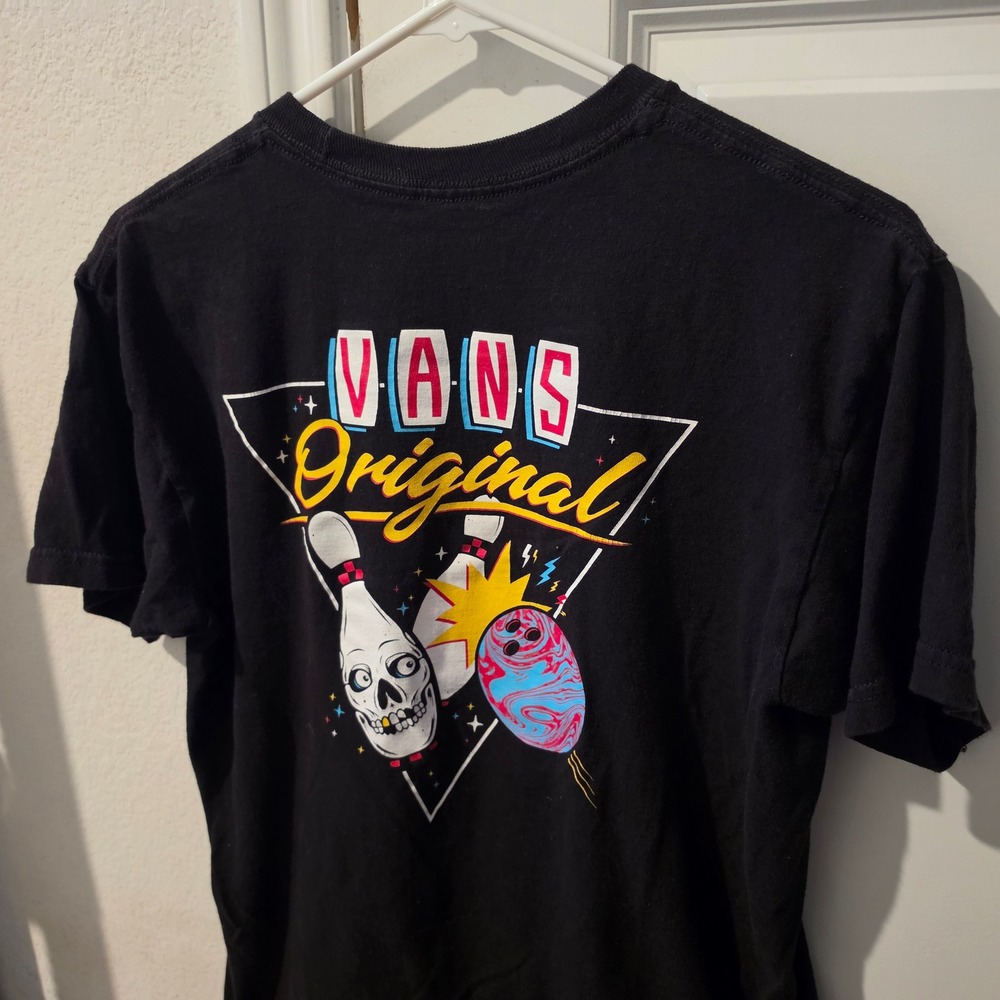 Vans Original Mens Black Graphic Tee Bowling Skull Short Sleeve T-Shirt Medium